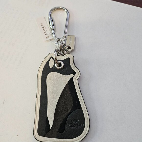 COACH Fox Key Chain Calf Leather Keyring SUEDE Fox Charm FOB bag purse NWT - Picture 2 of 4